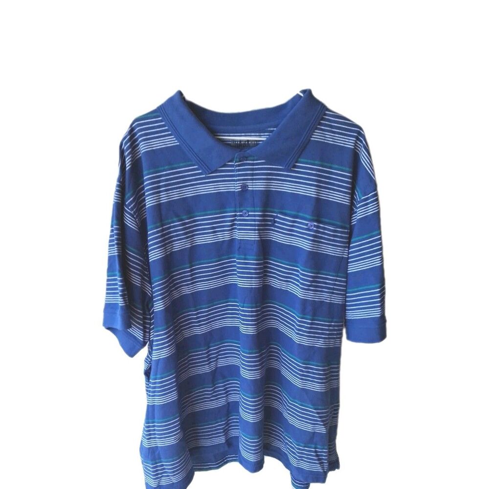 Habband Sz Large Mens Blue Striped Polo 1/4 Button Shirt Short Sleeve Comfort
